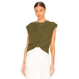 FRAME knotted rolled olive green cotton tshirt size XS